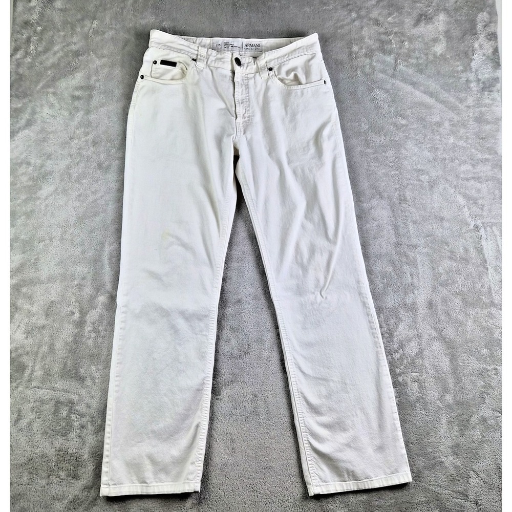 Armani Collezioni Jeans White Denim Slim Fit Stretch Straight Leg J15 Luxury